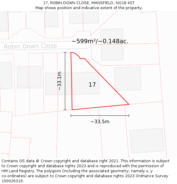 17, ROBIN DOWN CLOSE, MANSFIELD, NG18 4ST: Plot and title map