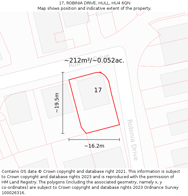 17, ROBINIA DRIVE, HULL, HU4 6QN: Plot and title map