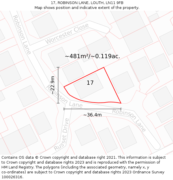 17, ROBINSON LANE, LOUTH, LN11 9FB: Plot and title map
