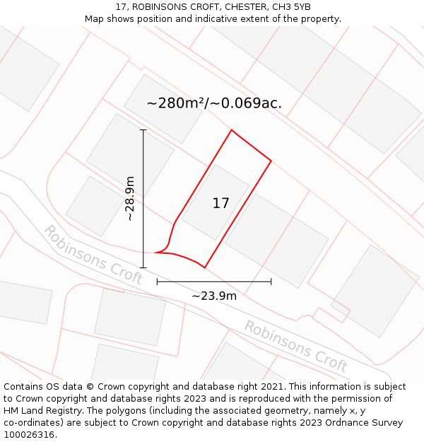 17, ROBINSONS CROFT, CHESTER, CH3 5YB: Plot and title map