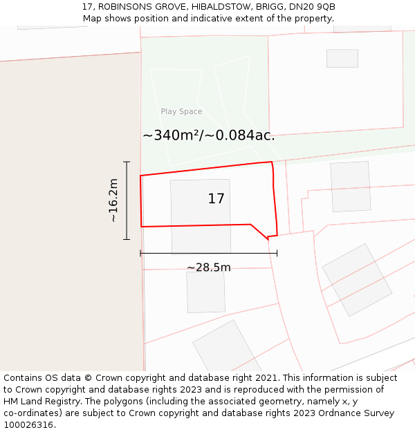 17, ROBINSONS GROVE, HIBALDSTOW, BRIGG, DN20 9QB: Plot and title map