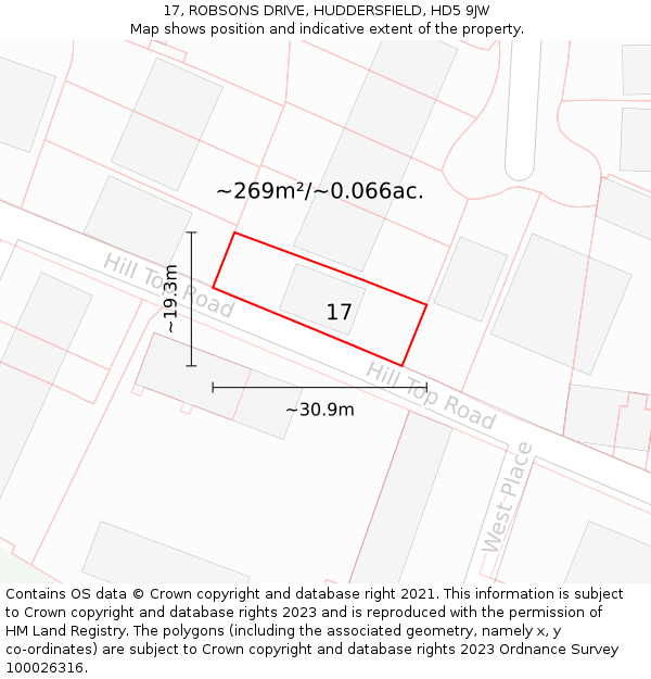 17, ROBSONS DRIVE, HUDDERSFIELD, HD5 9JW: Plot and title map