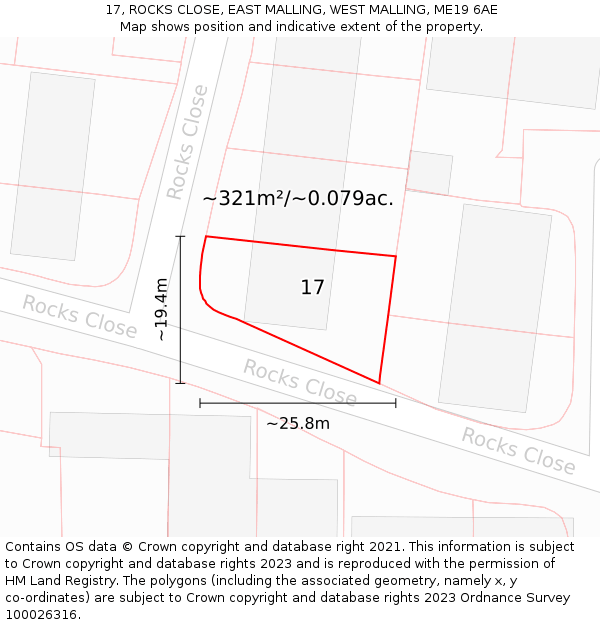 17, ROCKS CLOSE, EAST MALLING, WEST MALLING, ME19 6AE: Plot and title map