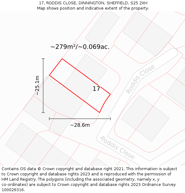17, RODDIS CLOSE, DINNINGTON, SHEFFIELD, S25 2XH: Plot and title map
