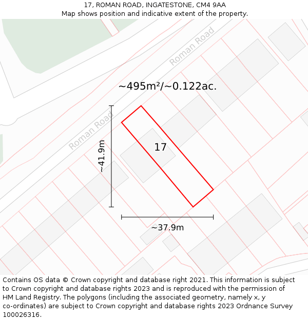 17, ROMAN ROAD, INGATESTONE, CM4 9AA: Plot and title map