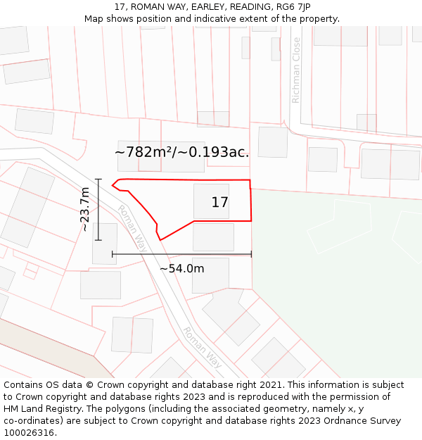 17, ROMAN WAY, EARLEY, READING, RG6 7JP: Plot and title map