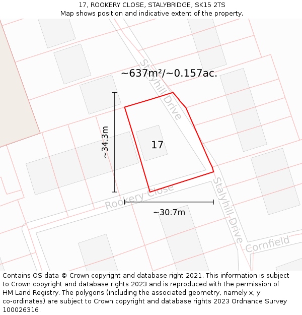 17, ROOKERY CLOSE, STALYBRIDGE, SK15 2TS: Plot and title map