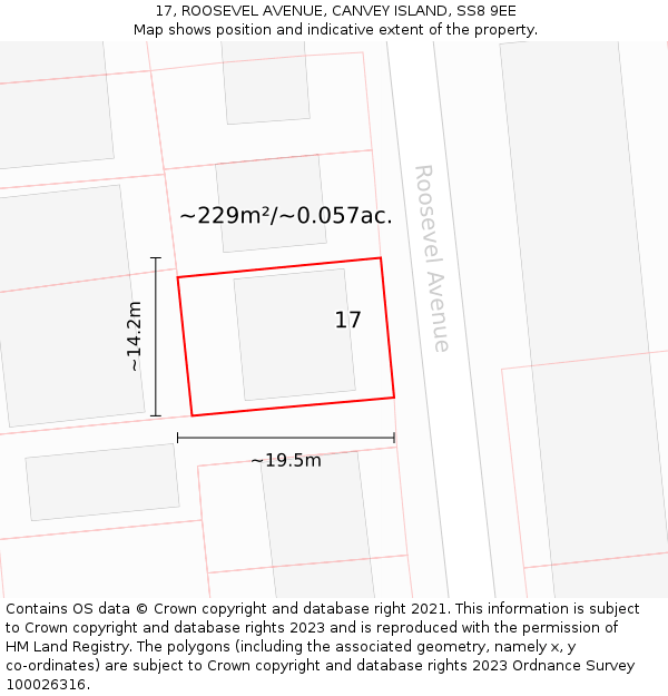 17, ROOSEVEL AVENUE, CANVEY ISLAND, SS8 9EE: Plot and title map