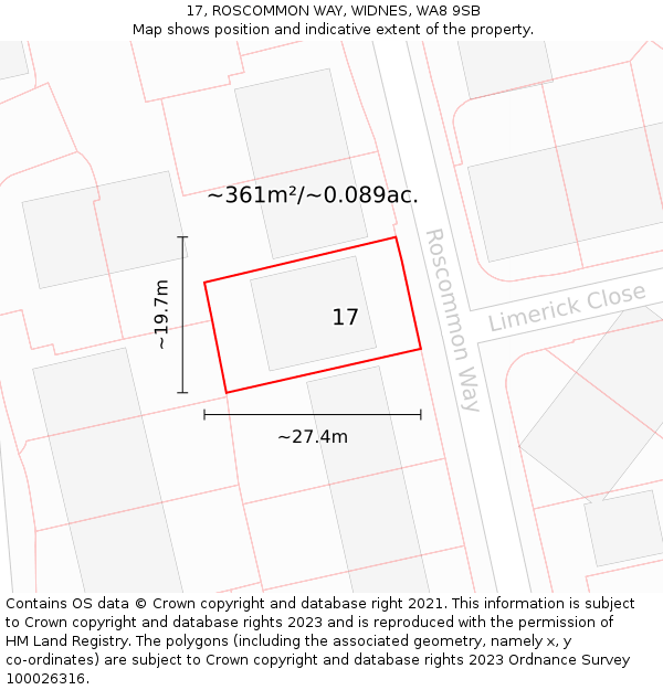 17, ROSCOMMON WAY, WIDNES, WA8 9SB: Plot and title map