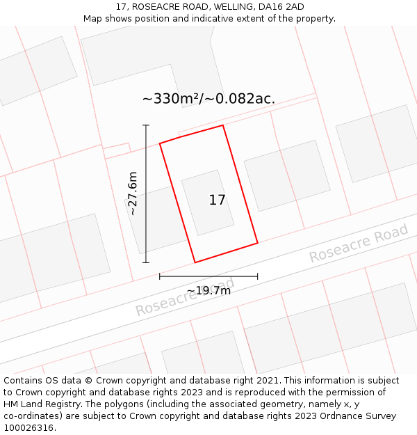 17, ROSEACRE ROAD, WELLING, DA16 2AD: Plot and title map