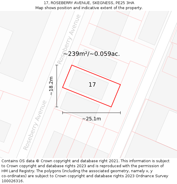 17, ROSEBERRY AVENUE, SKEGNESS, PE25 3HA: Plot and title map