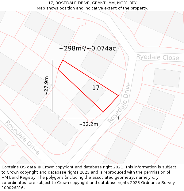 17, ROSEDALE DRIVE, GRANTHAM, NG31 8PY: Plot and title map