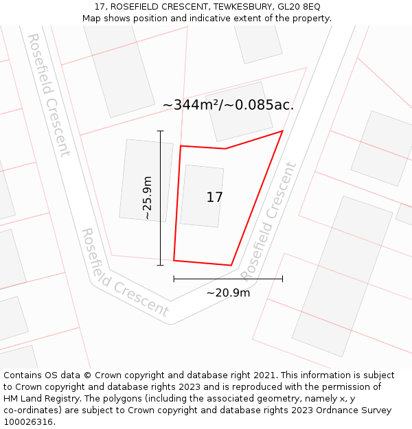 17, ROSEFIELD CRESCENT, TEWKESBURY, GL20 8EQ: Plot and title map