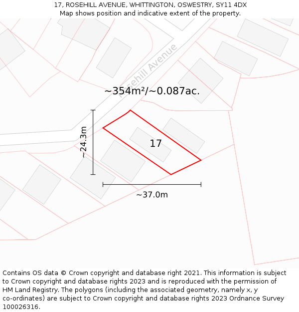 17, ROSEHILL AVENUE, WHITTINGTON, OSWESTRY, SY11 4DX: Plot and title map