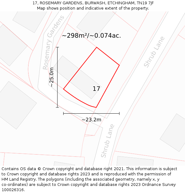 17, ROSEMARY GARDENS, BURWASH, ETCHINGHAM, TN19 7JF: Plot and title map