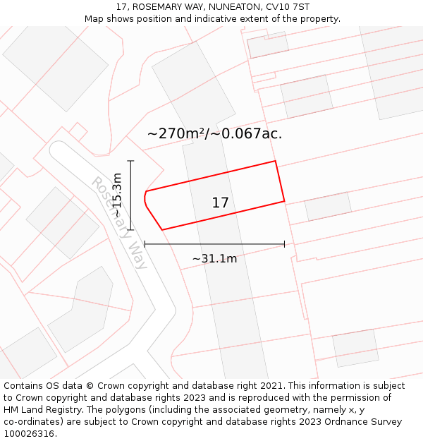 17, ROSEMARY WAY, NUNEATON, CV10 7ST: Plot and title map