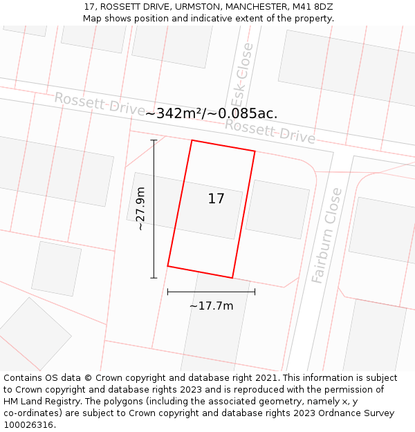 17, ROSSETT DRIVE, URMSTON, MANCHESTER, M41 8DZ: Plot and title map