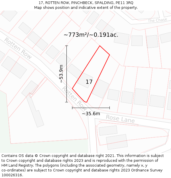 17, ROTTEN ROW, PINCHBECK, SPALDING, PE11 3RQ: Plot and title map