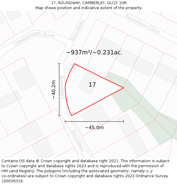 17, ROUNDWAY, CAMBERLEY, GU15 1NR: Plot and title map