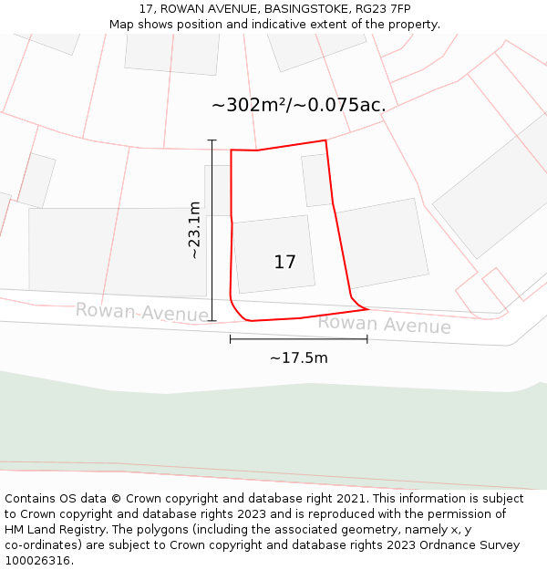 17, ROWAN AVENUE, BASINGSTOKE, RG23 7FP: Plot and title map
