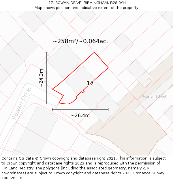 17, ROWAN DRIVE, BIRMINGHAM, B28 0YH: Plot and title map