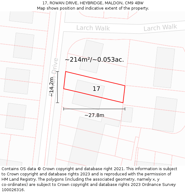 17, ROWAN DRIVE, HEYBRIDGE, MALDON, CM9 4BW: Plot and title map