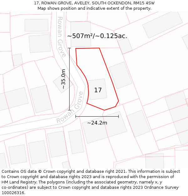 17, ROWAN GROVE, AVELEY, SOUTH OCKENDON, RM15 4SW: Plot and title map