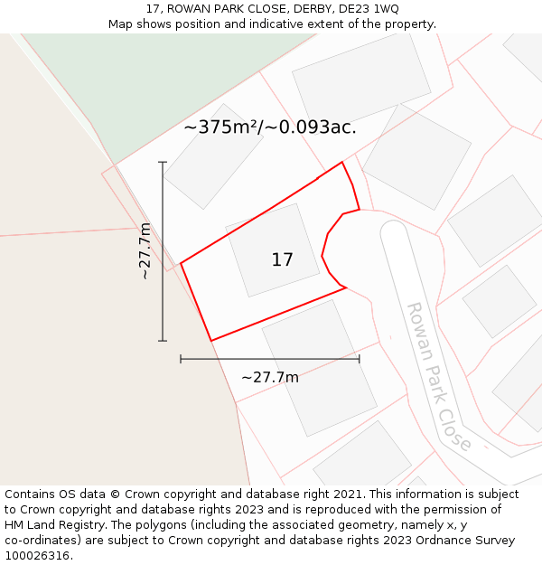 17, ROWAN PARK CLOSE, DERBY, DE23 1WQ: Plot and title map