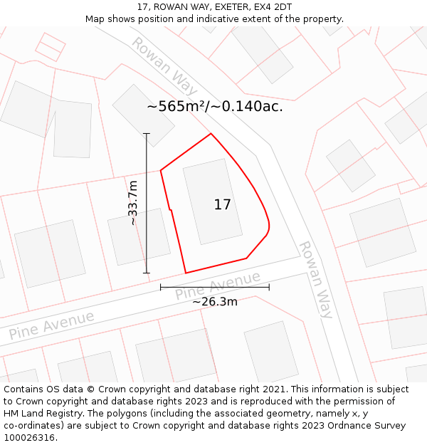17, ROWAN WAY, EXETER, EX4 2DT: Plot and title map