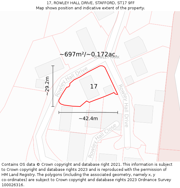 17, ROWLEY HALL DRIVE, STAFFORD, ST17 9FF: Plot and title map