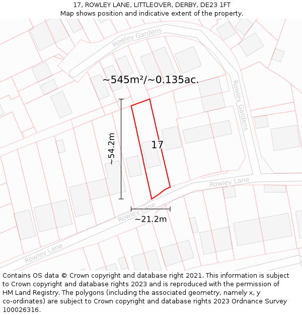 17, ROWLEY LANE, LITTLEOVER, DERBY, DE23 1FT: Plot and title map