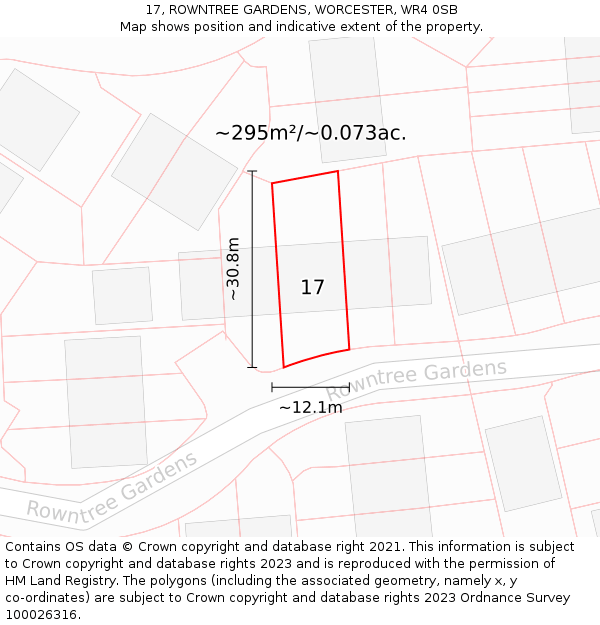 17, ROWNTREE GARDENS, WORCESTER, WR4 0SB: Plot and title map