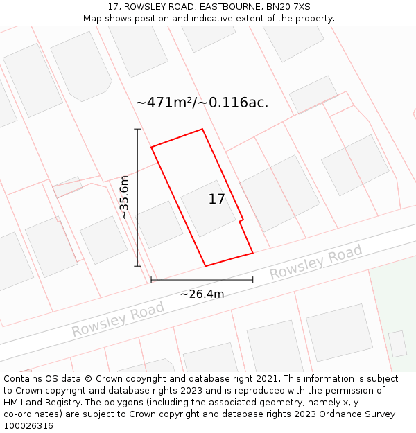 17, ROWSLEY ROAD, EASTBOURNE, BN20 7XS: Plot and title map