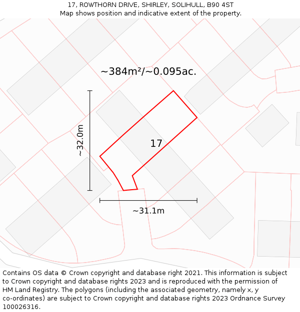 17, ROWTHORN DRIVE, SHIRLEY, SOLIHULL, B90 4ST: Plot and title map