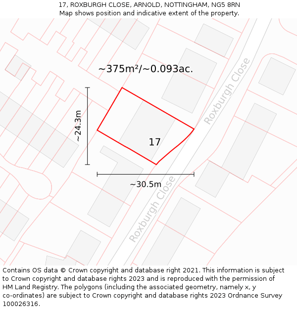 17, ROXBURGH CLOSE, ARNOLD, NOTTINGHAM, NG5 8RN: Plot and title map