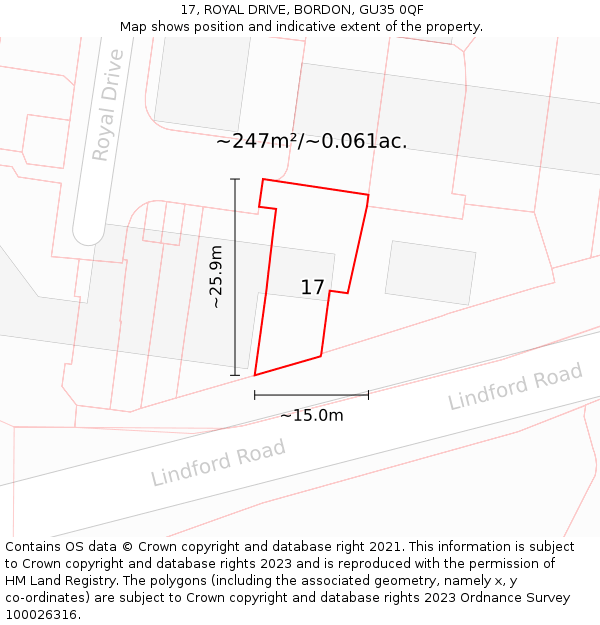 17, ROYAL DRIVE, BORDON, GU35 0QF: Plot and title map