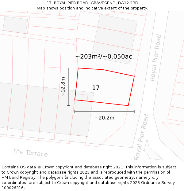 17, ROYAL PIER ROAD, GRAVESEND, DA12 2BD: Plot and title map