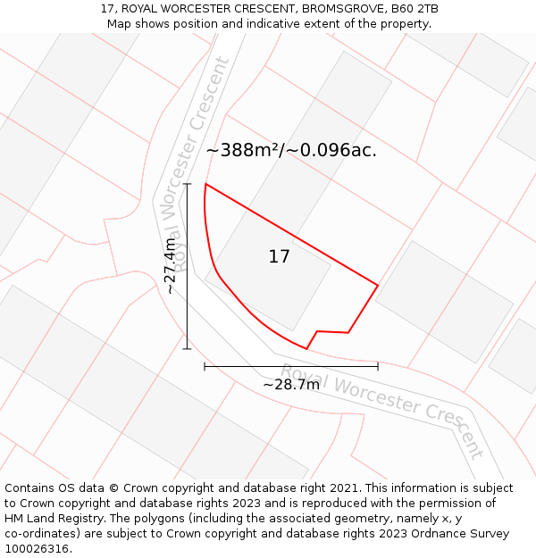 17, ROYAL WORCESTER CRESCENT, BROMSGROVE, B60 2TB: Plot and title map