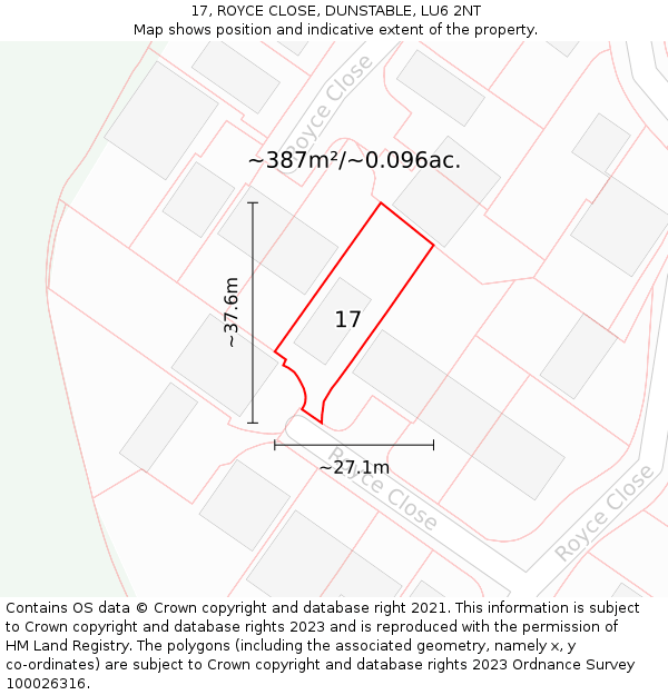 17, ROYCE CLOSE, DUNSTABLE, LU6 2NT: Plot and title map