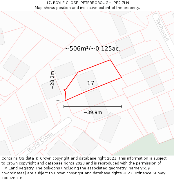 17, ROYLE CLOSE, PETERBOROUGH, PE2 7LN: Plot and title map