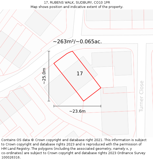 17, RUBENS WALK, SUDBURY, CO10 1PR: Plot and title map