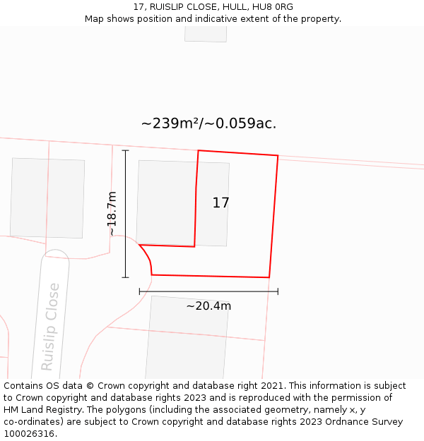 17, RUISLIP CLOSE, HULL, HU8 0RG: Plot and title map