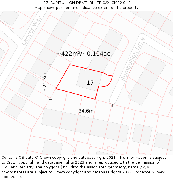 17, RUMBULLION DRIVE, BILLERICAY, CM12 0HE: Plot and title map