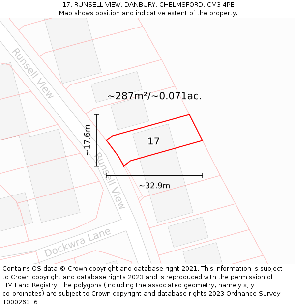 17, RUNSELL VIEW, DANBURY, CHELMSFORD, CM3 4PE: Plot and title map