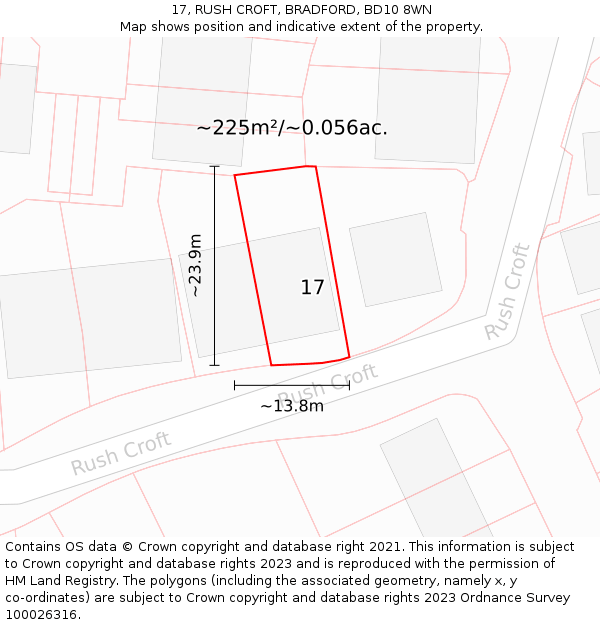 17, RUSH CROFT, BRADFORD, BD10 8WN: Plot and title map