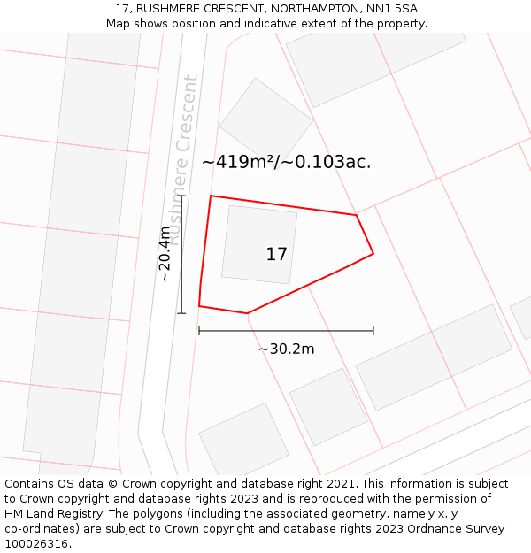 17, RUSHMERE CRESCENT, NORTHAMPTON, NN1 5SA: Plot and title map