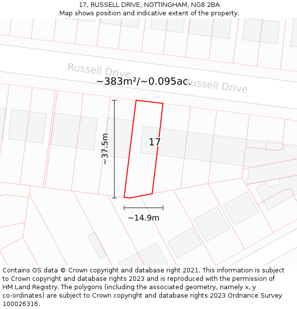 17, RUSSELL DRIVE, NOTTINGHAM, NG8 2BA: Plot and title map