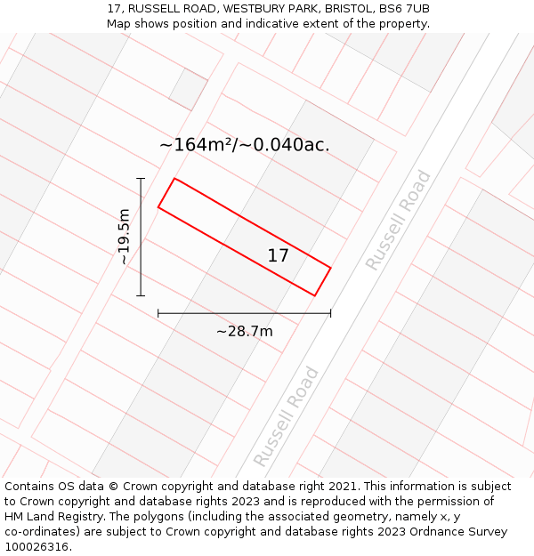 17, RUSSELL ROAD, WESTBURY PARK, BRISTOL, BS6 7UB: Plot and title map