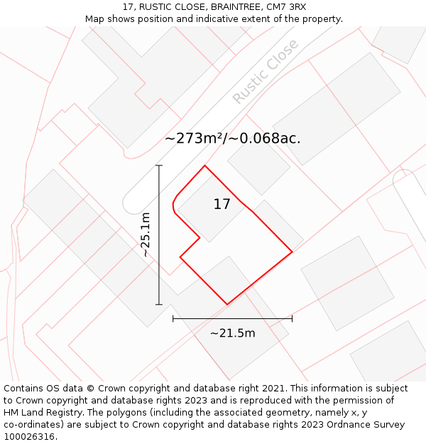 17, RUSTIC CLOSE, BRAINTREE, CM7 3RX: Plot and title map