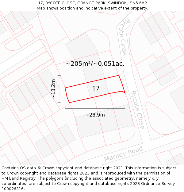 17, RYCOTE CLOSE, GRANGE PARK, SWINDON, SN5 6AP: Plot and title map